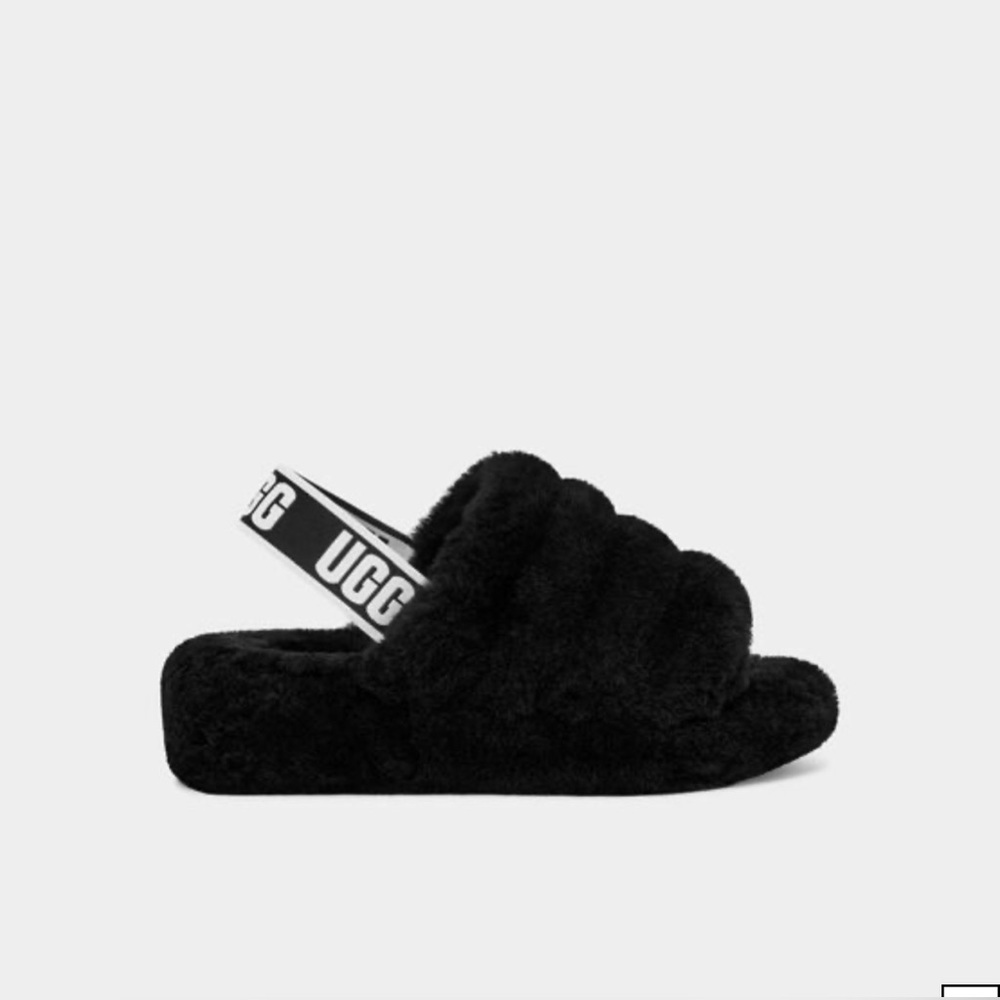 NEW, UGG “Fluff Yeah” Black Slides! Size 7!